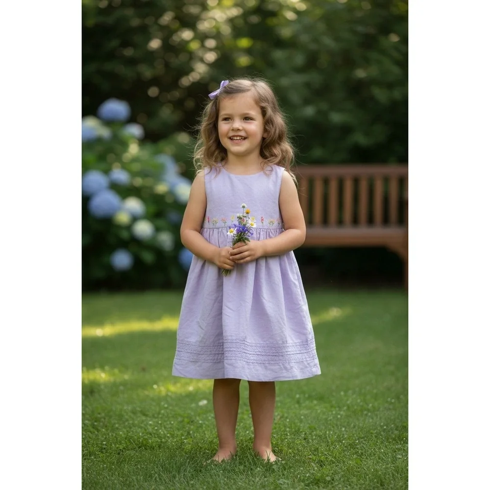 Vintage Gymboree Rainbow Tag Floral Linen Dress Girls XL 5-6‎ Lilac cottagecore
